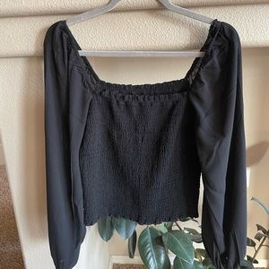 Abercrombie puff sleeve black sheer top